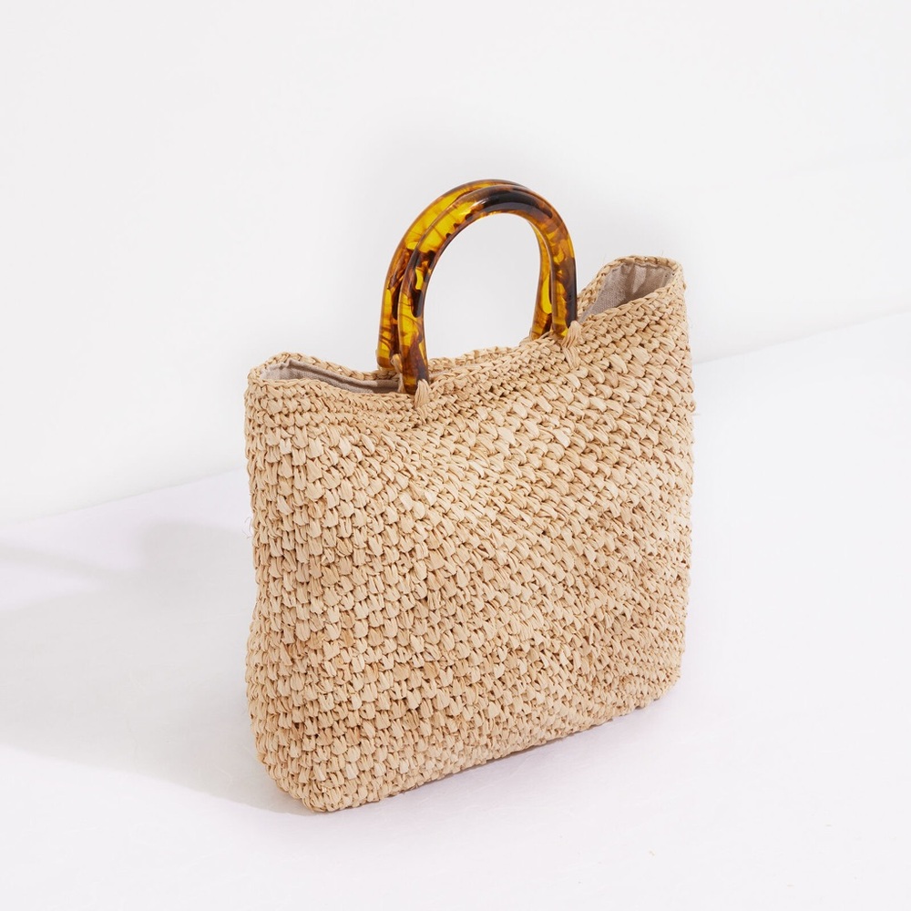 Hat Attack Tort Handheld Raffia Tote, Brown